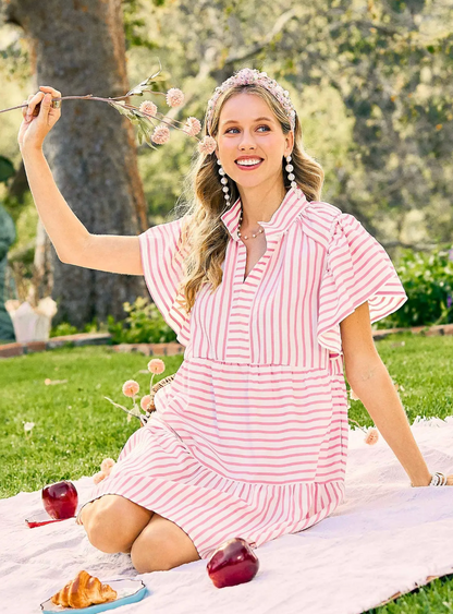 Striped Flutter Sleeve Dress