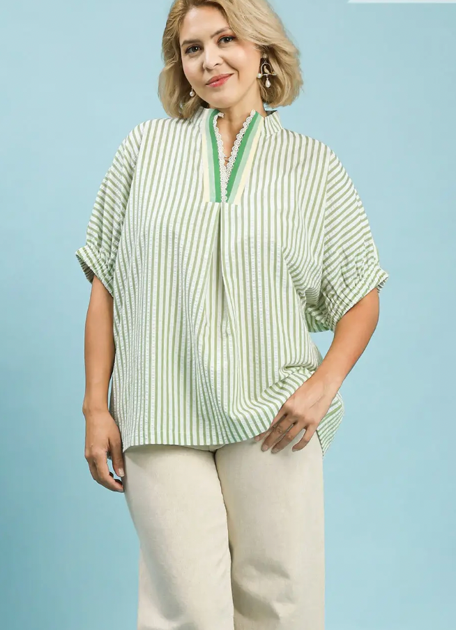 Stripe Lace Trim Top