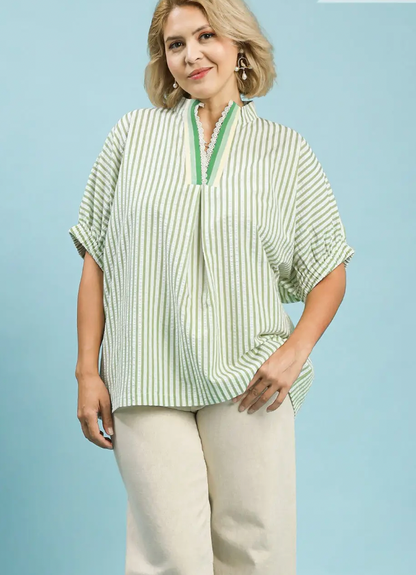 Stripe Lace Trim Top