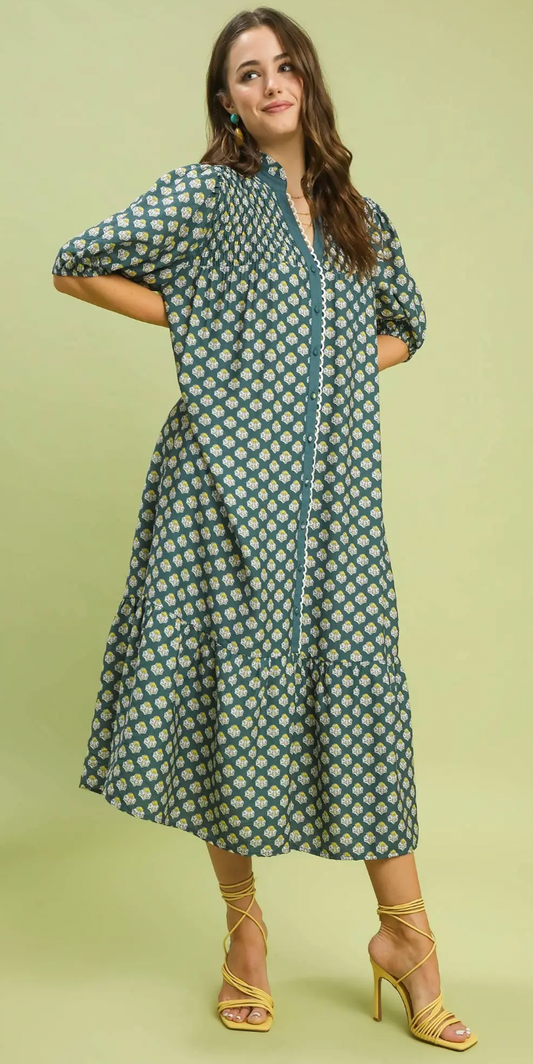Floral Print Button Down Midi Dress