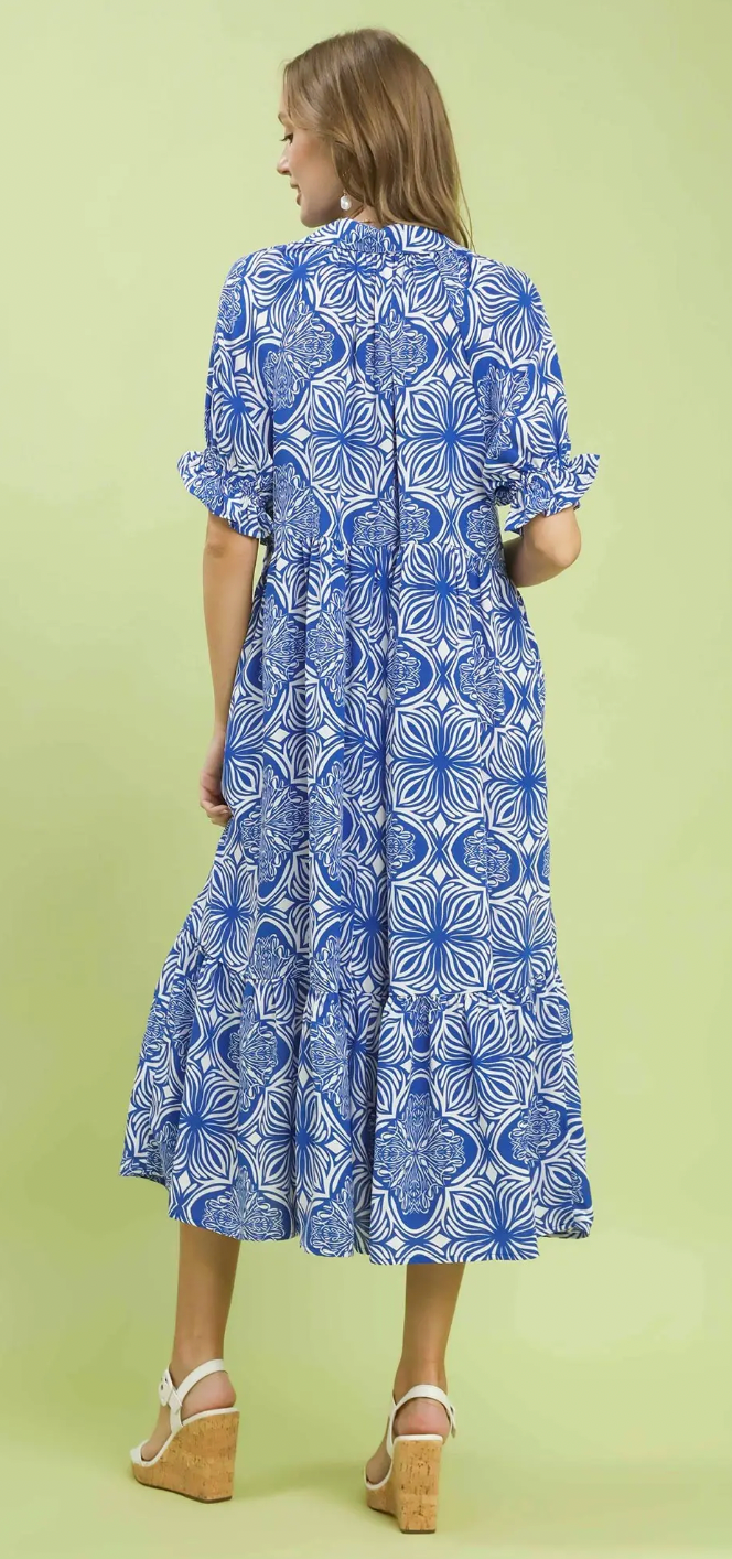 Abstract Print Collared Midi Dress