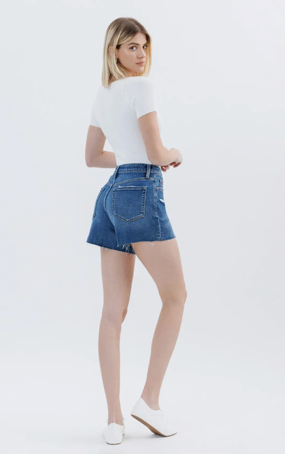 High Rise Raw Hem Denim Shorts