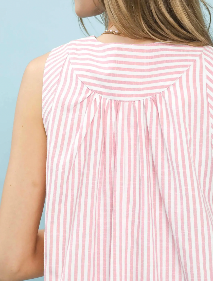 Sleeveless A-Line Stripe Mini Dress w/ Pockets