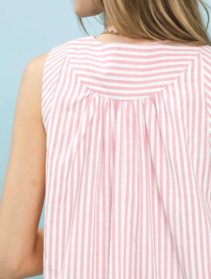 Sleeveless A-Line Stripe Mini Dress w/ Pockets