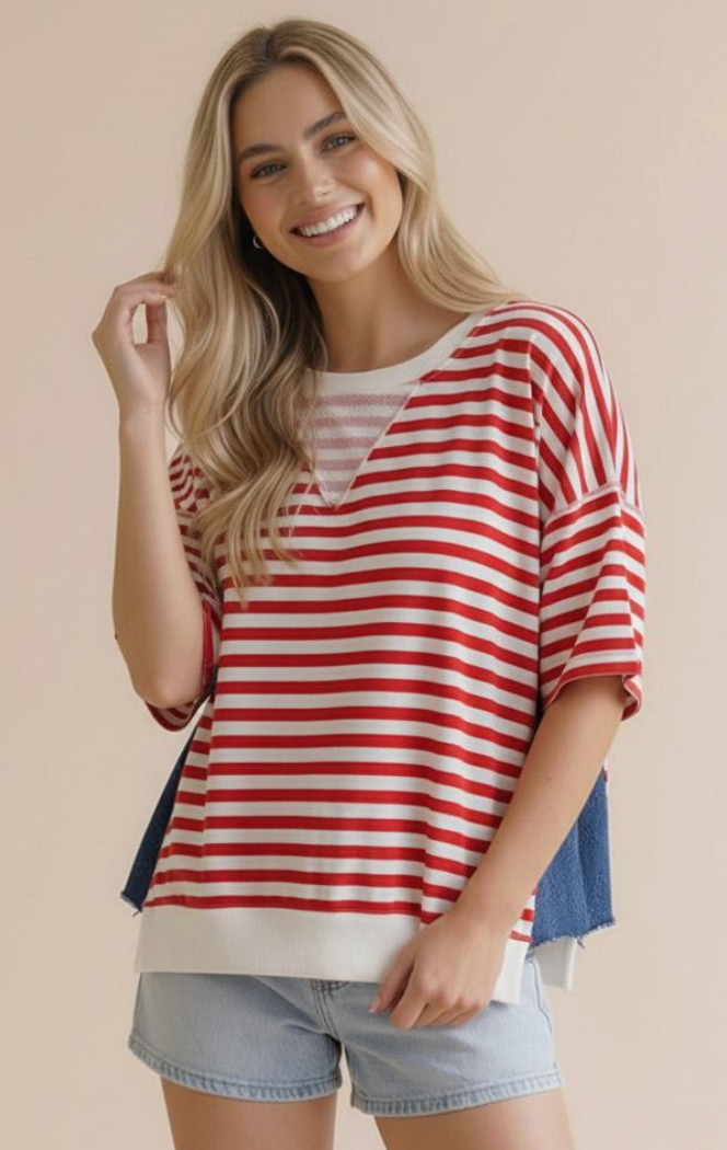 Oversized Star Jacquard Denim Stripe Top