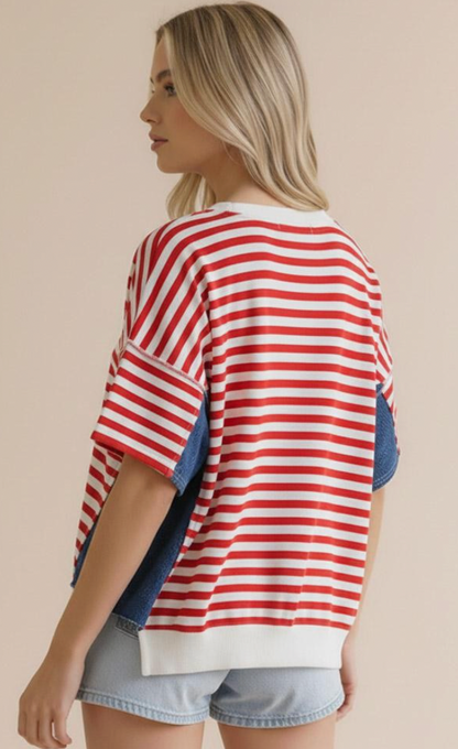 Oversized Star Jacquard Denim Stripe Top