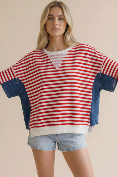 Oversized Star Jacquard Denim Stripe Top