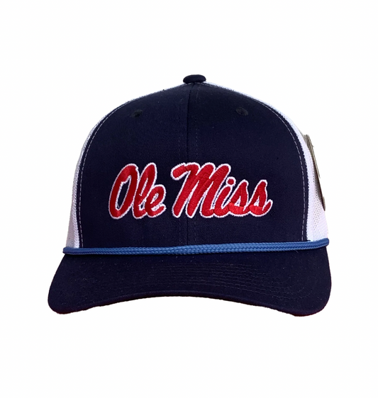 Ole Miss Script 6 Panel Rope Navy/White