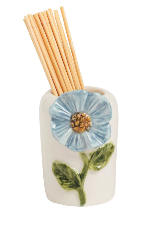 Blue Flower Flower Toothpick Caddy Set