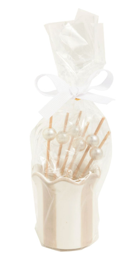 Taupe Stripe Toothpick Caddy Set