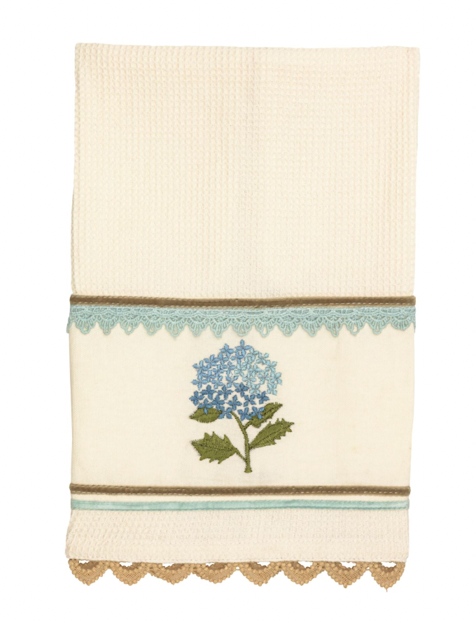 Blue Floral Embroidered Waffle Towel