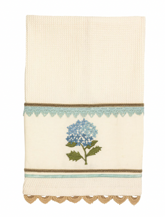 Blue Floral Embroidered Waffle Towel