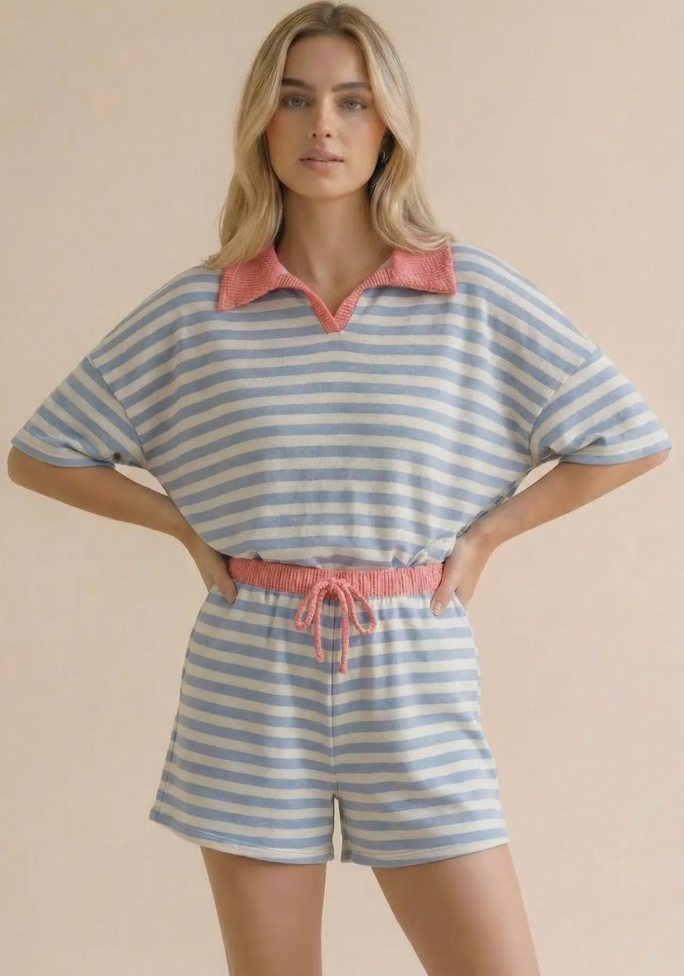Blue/Pink Stripe Color Block Set