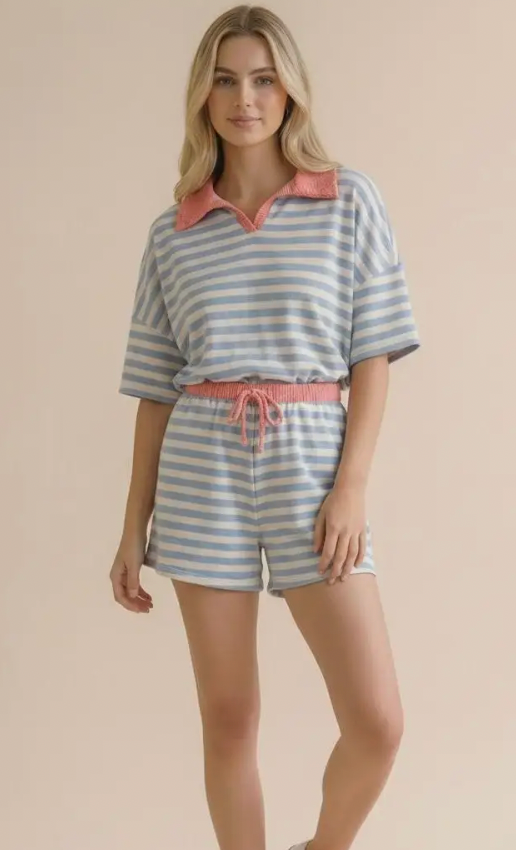 Blue/Pink Stripe Color Block Set