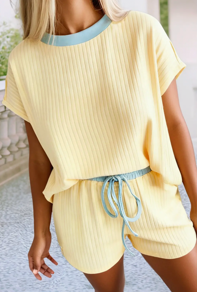 Casual Solid Colorblock Short Sleeve Set