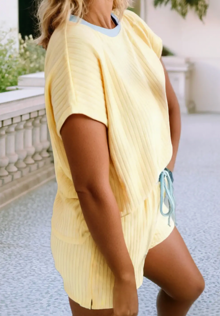 Casual Solid Colorblock Short Sleeve Set
