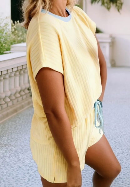 Casual Solid Colorblock Short Sleeve Set