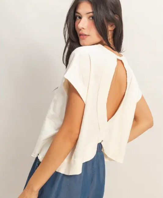 Acid Washed Cross Detail Open Back Top