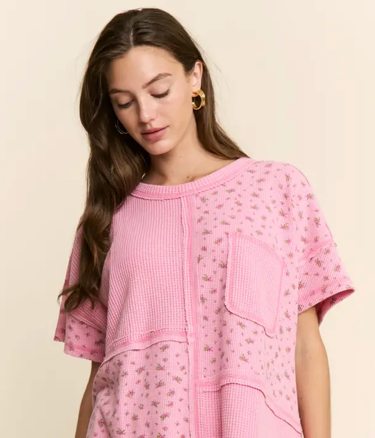 Waffle Knit Floral Print Top