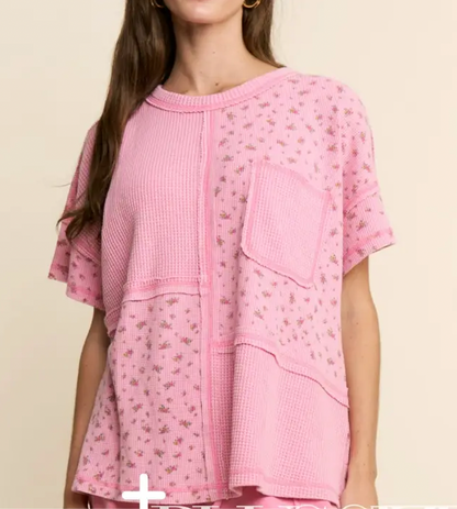 Waffle Knit Floral Print Top