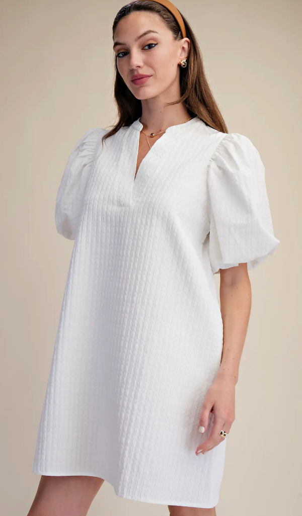 Mini Dress Puff Sleeve Stitch