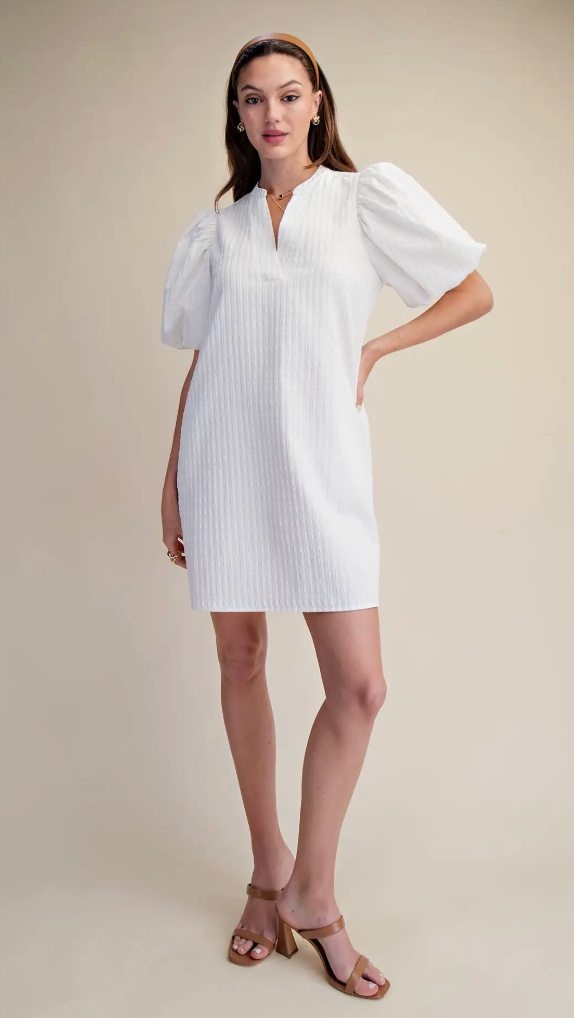 Mini Dress Puff Sleeve Stitch