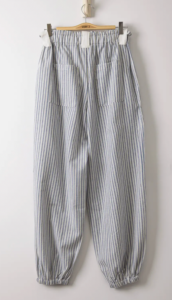 Bow Detail Stripe Textured Woven Pants