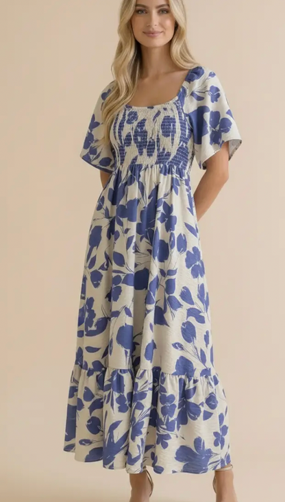 Sweetheart Smocked Floral Maxi Dress