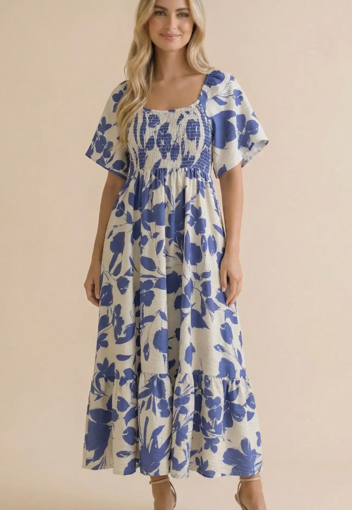 Sweetheart Smocked Floral Maxi Dress