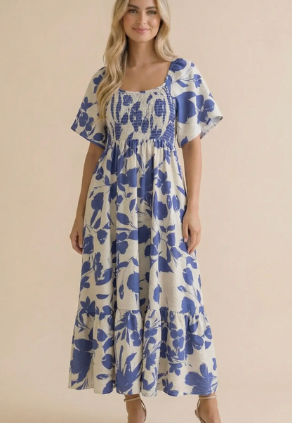 Sweetheart Smocked Floral Maxi Dress