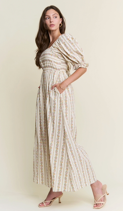 Floral Stripe Wide-Leg Jumpsuit