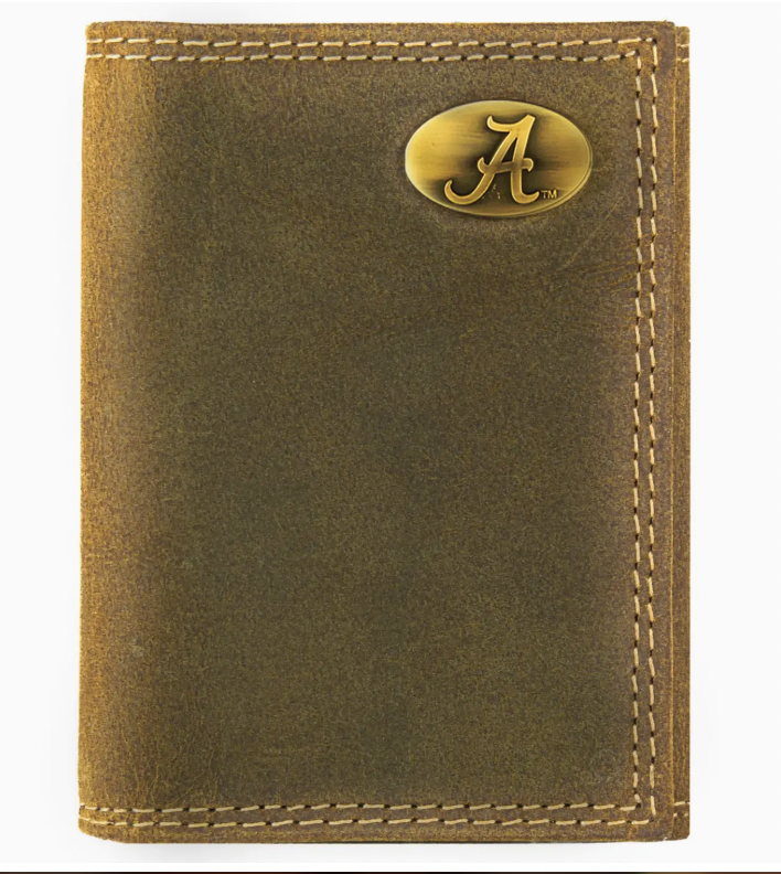 Alabama Crimson Tide Vintage Tan Leather Trifold Wallet