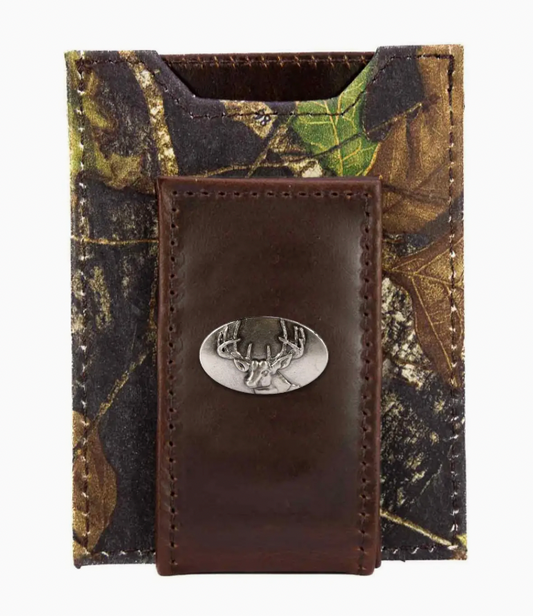 Buck Magnetic Leather Slim Wallet Mossy Oak