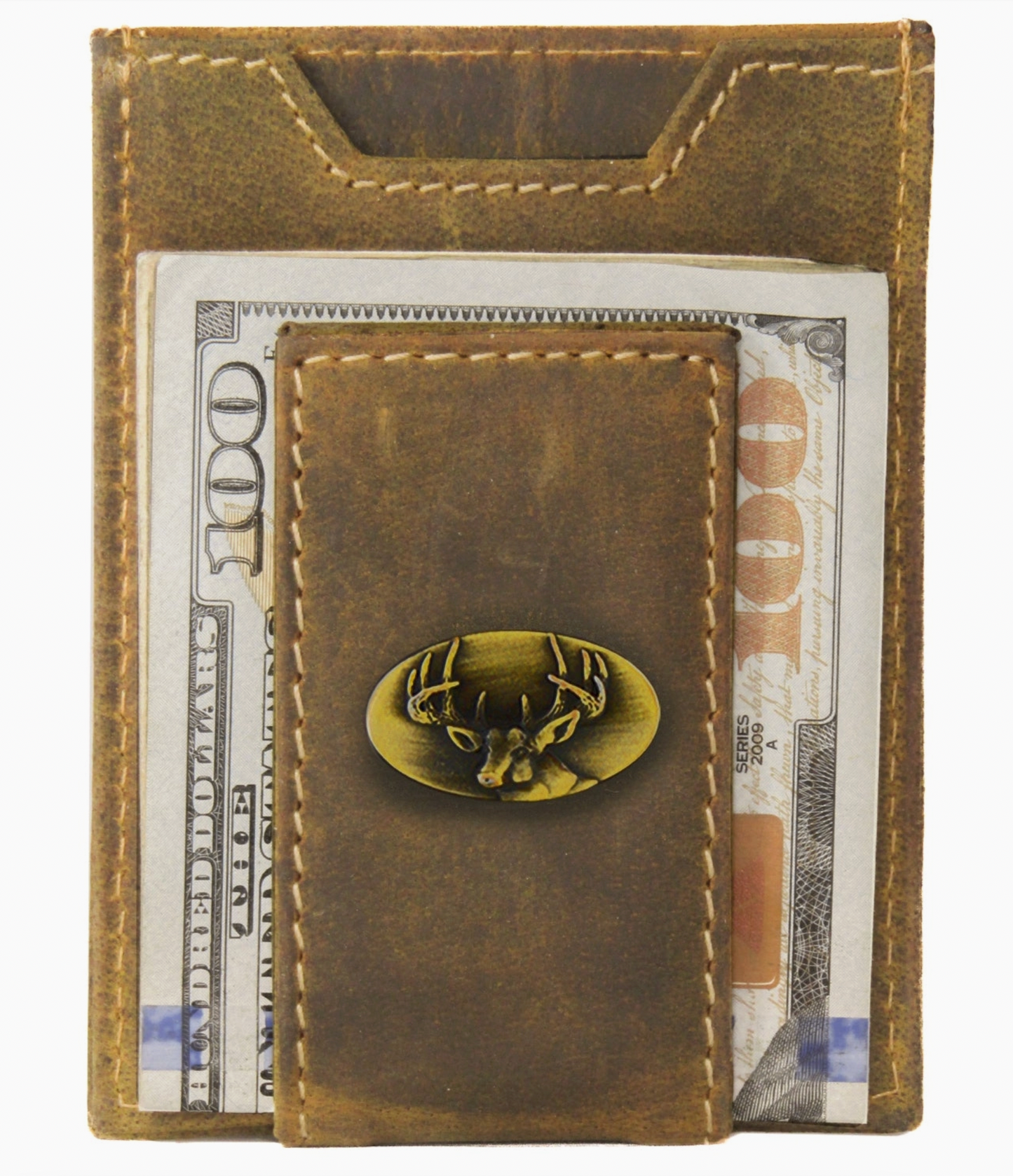 Buck Vintage Tan Leather Magnetic Front Pocket Wallet