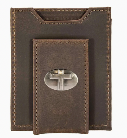 Christian Cross Magnetic Leather Slim Wallet Crazy Horse