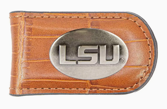 Lsu Tigers Leather Magnetic Money Clip Wallet Croc Tan