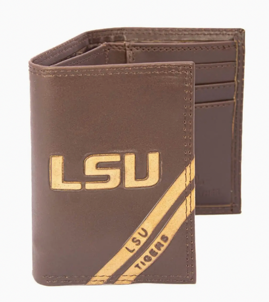 Lsu Tigers Men's Trifold Embossed Leather Wallet