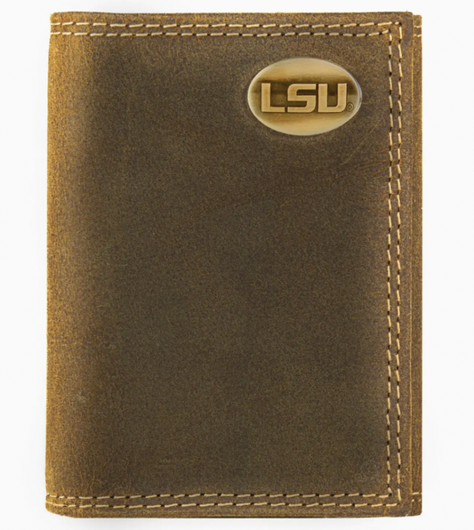 Lsu Tigers Vintage Tan Leather Trifold Wallet