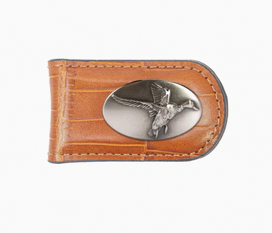 Mallard Leather Magnetic Money Clip Wallet Croc Tan