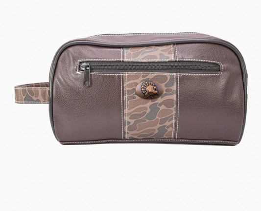 Turkey Brown Pebble Old School Camo Men's Toiletry Dopp Bag Brown Camo