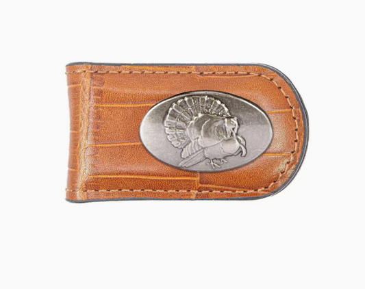 Turkey Leather Magnetic Money Clip Wallet Croc Tan