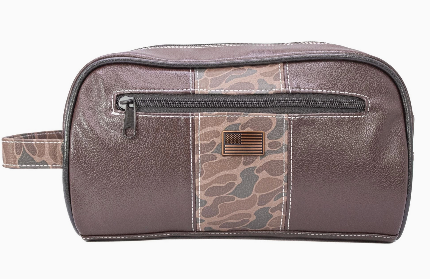 USA Flag Brown Pebble Old School Camo Men's Toiletry Dopp Bag Brown Camo