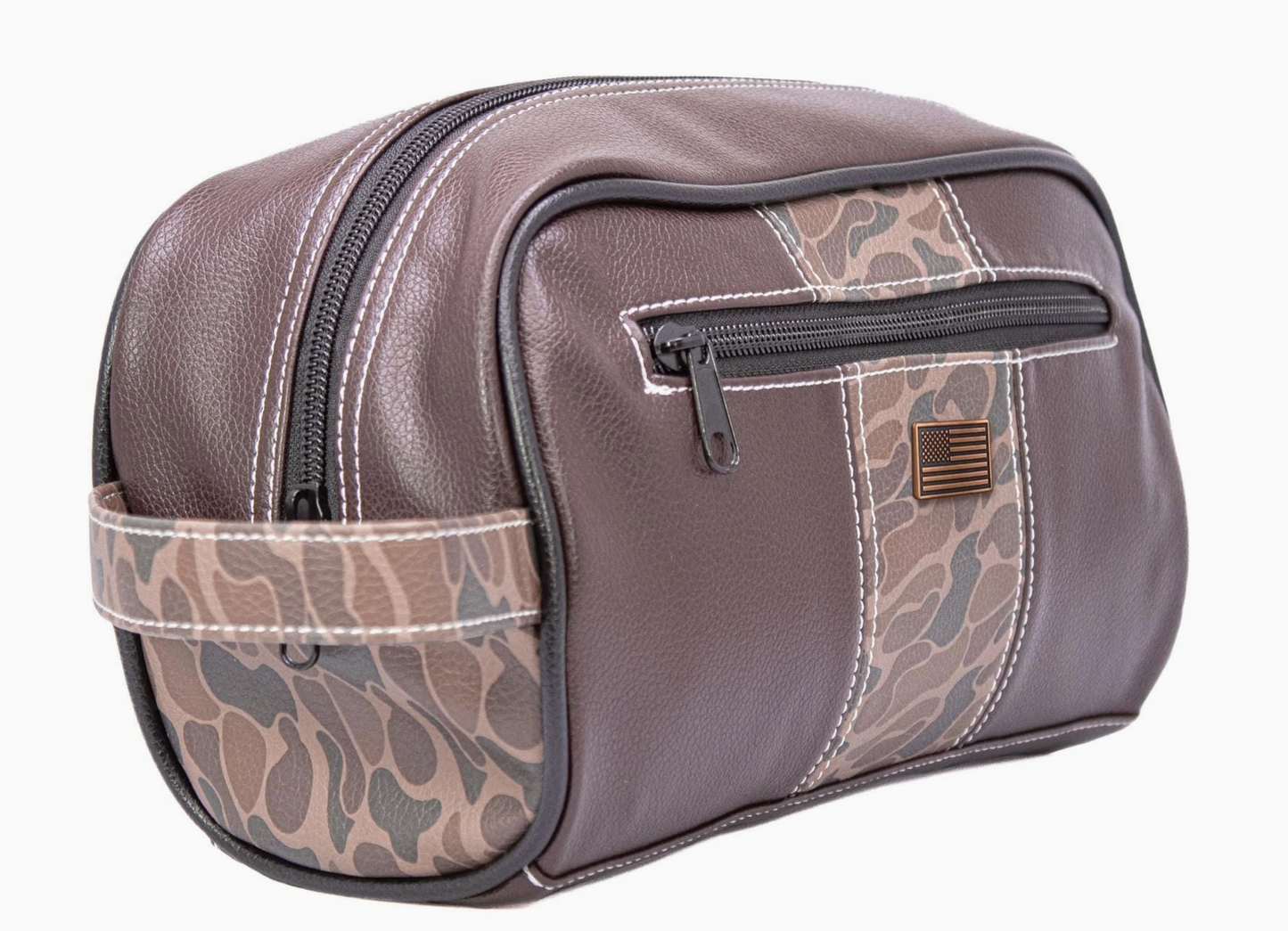 USA Flag Brown Pebble Old School Camo Men's Toiletry Dopp Bag Brown Camo