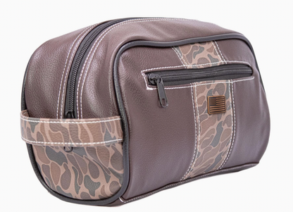 USA Flag Brown Pebble Old School Camo Men's Toiletry Dopp Bag Brown Camo