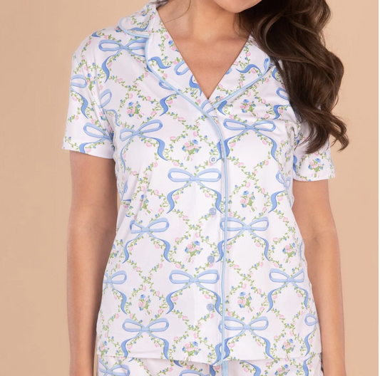 Bows & Blossoms Notch Collar Top