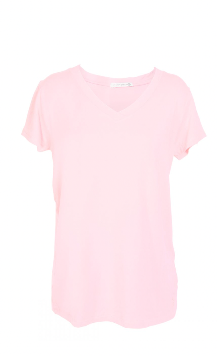 Pale Pink Short Sleeve V Neck Luxe Tee