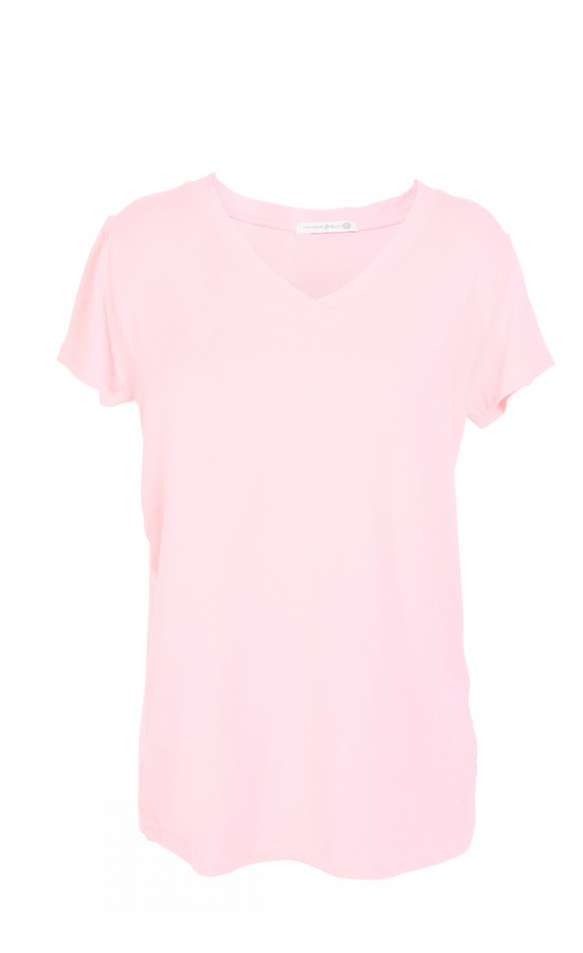 Pale Pink Short Sleeve V Neck Luxe Tee