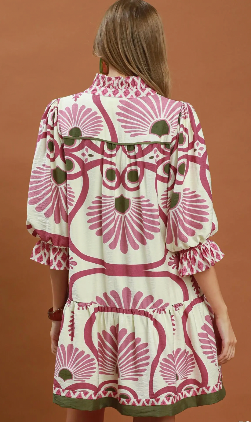Abstract Print Button Front Babydoll Dress