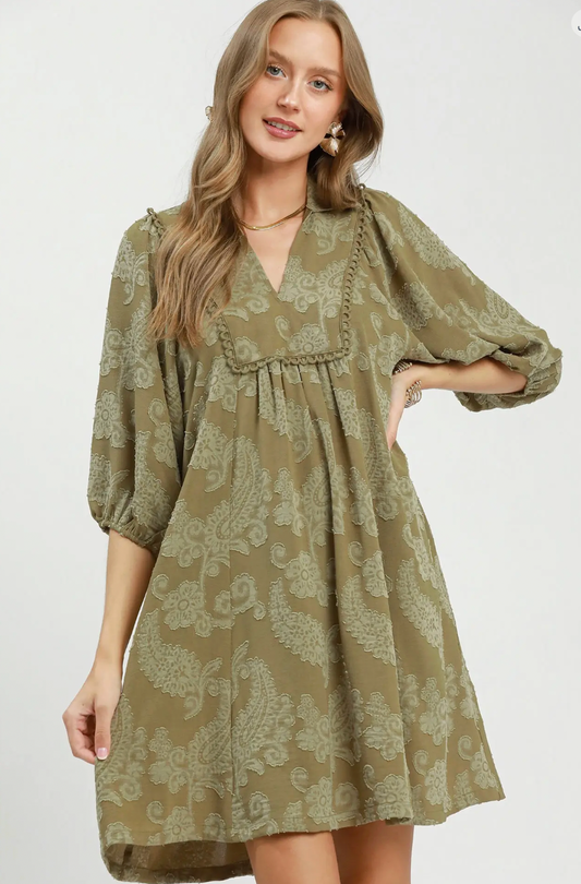 Paisley Print Puff Sleeve Babydoll Dress