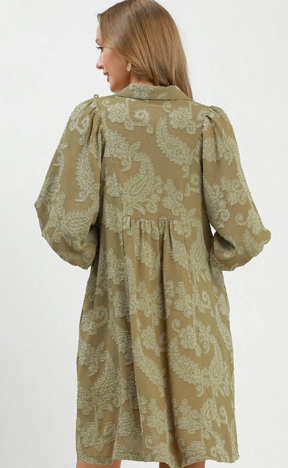 Paisley Print Puff Sleeve Babydoll Dress